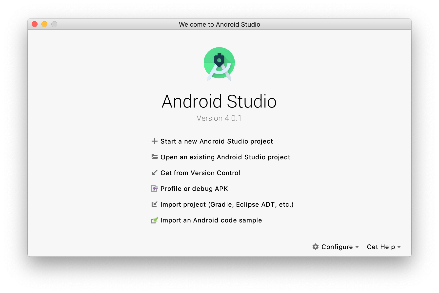 Android Welcome Window