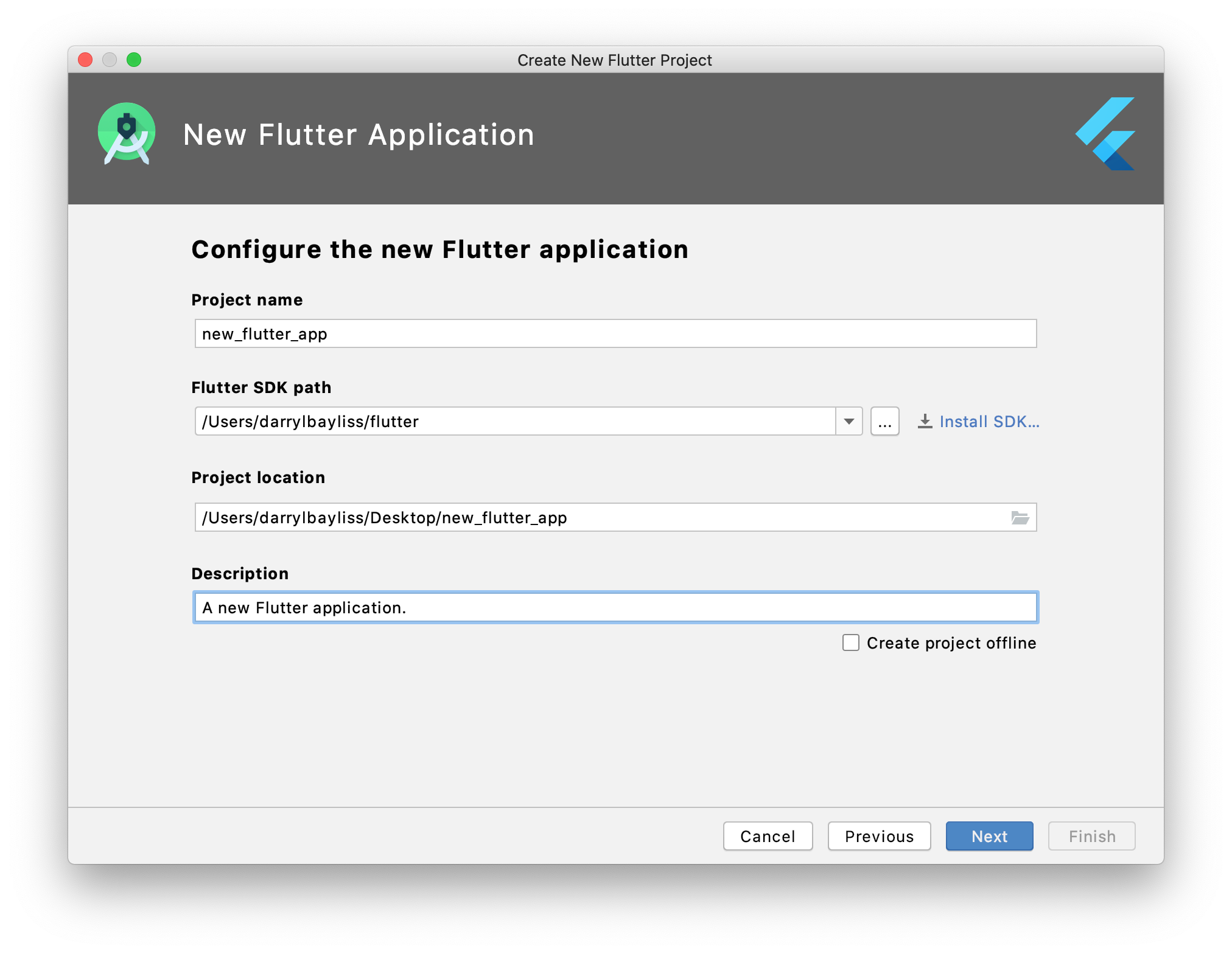 Configure new flutter project